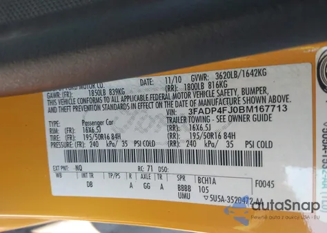 2011 Ford Fiesta Ses from USA, damaged, VIN 3FADP4FJ0BM167713